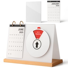 3-in-1 Office Desk Sign with Wood Flat Stand, 6 Options Privacy Status Indicator Do Not Disturb, 2025 & 2026 Monthly Calendar, Magnetic Whiteboard For Study Workspaces, 10.7x3.7 White