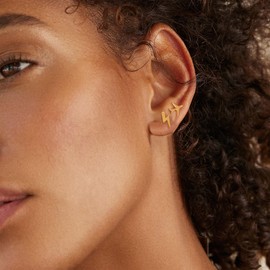 MTMY Gold Stud Earring for Women 14K Gold Plated Tiny Bar, Circle, Heart, Triangle, Star, Crown, Flower Dainty Earrings Jewelry (Airplane Lighting)