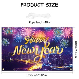 TOPJOWGA Happy New Year Banner 2025, New Year's Eve Decoration Banner, New Year's Eve Party Decoration for New Year's Eve Party Celebration Decoration, Background Banner Happy New Year Party