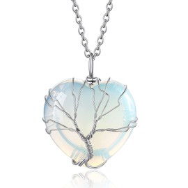 Bestyle Tree of Life Heart Crystal Necklaces June Birthstone Pendant for Women, Synthetic Moonstone Gemstones Healing Crystal Necklaces,Love Statement Jewelry Birthday Gifts