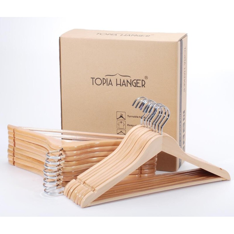TOPIA Premium Wooden Hangers with Extra Thick Hook and Non