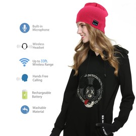 TAGVO Bluetooth V5.0 Beanie with Touchscreen Gloves Set, Unisex Winter Warm Knitted Wireless Bluetooth Headset Music Hat for Running Skiing Hiking, Tech Gifts for Men and Women