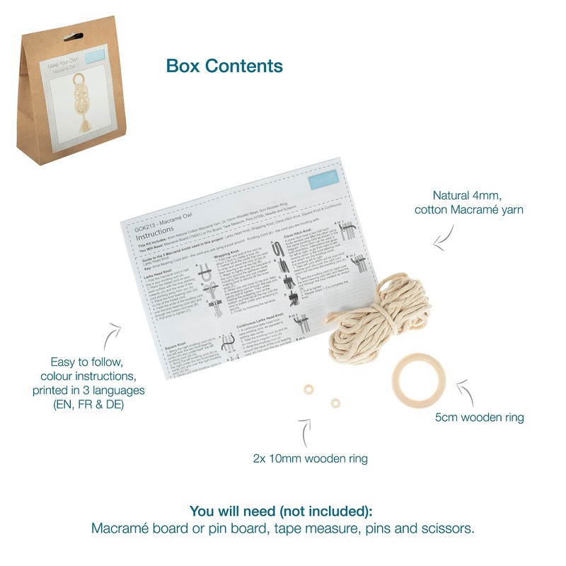 Trimits Make Your Own Macramé Decoration Kit, Natural Owl