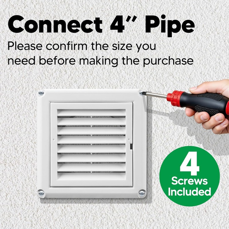 Funmit 4" Louvered Vent Cover Stops Birds Nesting for Outside