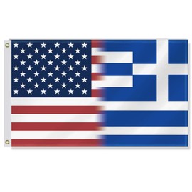 3×5 FT USA Greece Combo Flag,Large Greek Friendship Decor,Double Side Digital Printed 150D Polyester Banner With Canvas Header Brass Grommet For Outdoor Indoor Parade Car