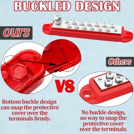 Aienxn Aienxn 150A 12V Bus Bar Marine 1/4" Power Distribution Block, Battery Busbar, Automotive Busbar Terminal Block for Car and Boat, 1 x 1/4" (M6) Post, 12 x #8 (M4) Screws Terminals (Black+Red)