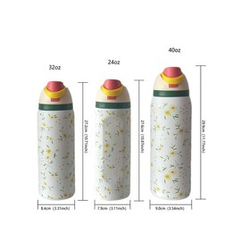 Daisy Pattern Vacuum Flask, 1 Count Portable Large Capacity Insulated Water Bottle with Straw, Drinking Cup for Home Office School Outdoor Camping, Drinkware:_Small Daisy Pattern - White Cup Body_32oz