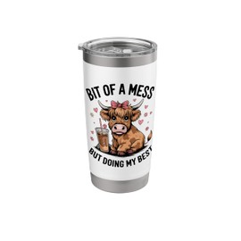 Bit of a Mess But Doing My Best Funny Highland Coquette Cow Stainless Steel Insulated Tumbler