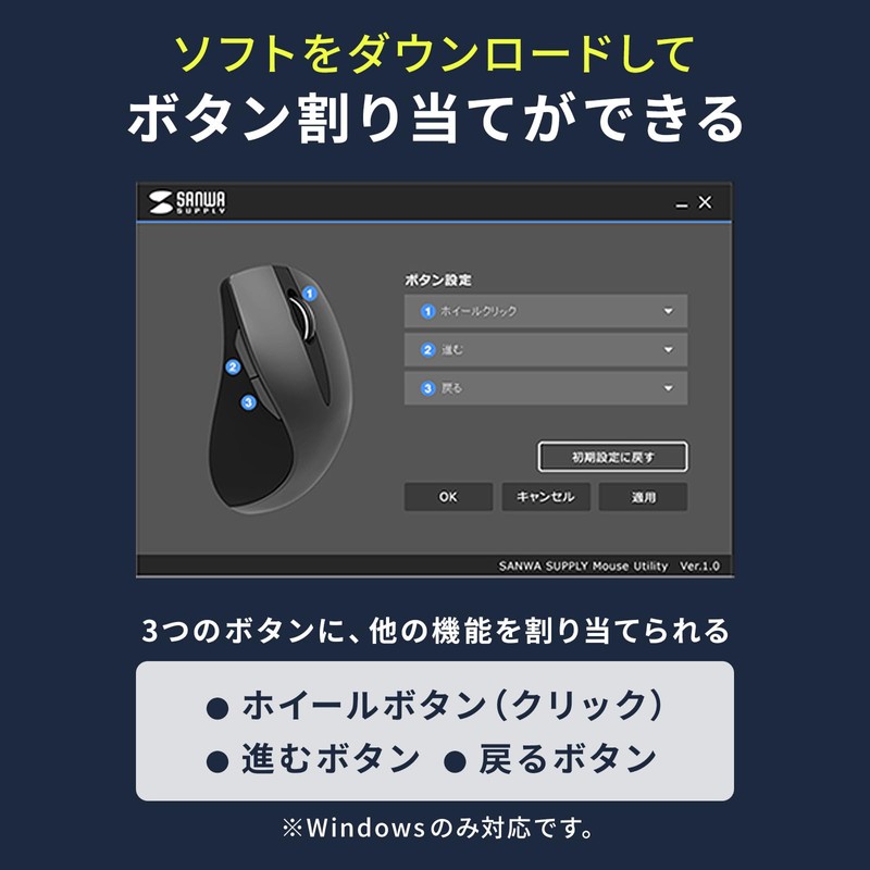 Sanwa Supply MA-EWBS513BK Ergonomic Mouse, Wireless, All Buttons, Quiet, Tendonitis