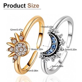 LuLiyLdJ Friendship Rings, Sun Moon Ring Gold Silver Set, Rings Women, Heavenly Sun Ring Gold and Moon Ring Silver Matching Rings, Sun and Moon Ring Set Women's Ring Jewellery Gift, 2 Pieces