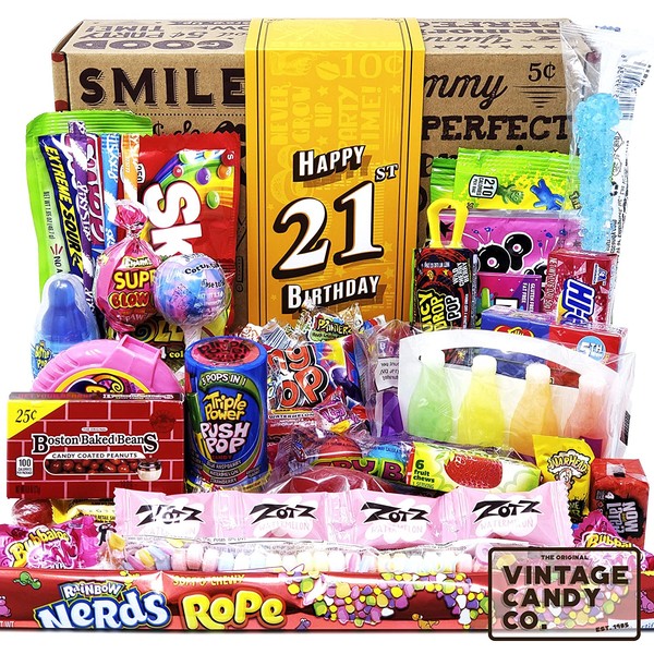 VINTAGE CANDY CO. 21ST BIRTHDAY RETRO CANDY GIFT BOX - 1999 Decade Childhood Nostalgia Candies - Fun Funny Gift Idea -Turning 21 Gag - PERFECT For Man Or Woman Turning TWENTY ONE