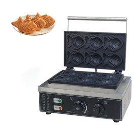 Commercial Taiyaki Fish Waffle Maker Machine with Non Stick Cooking Plate, 1600W Electric Japanese Fish Shaped Waffle Iron, Stainless Steel Professional 110V 6 Mini Closed-Mouth Fish waffles