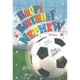 Nephew Birthday Card - Football In Net With Bright Coloured Stars 7.75" x 5.25"