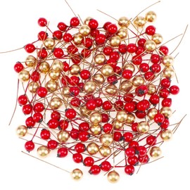 HOWAF 150 Pieces Christmas Holly Berries Decoration Red and Gold Mini Artificial Berries for Crafts for Christmas Decorations Advent Wreath Christmas Wreath Decoration Wreath Supplies Making