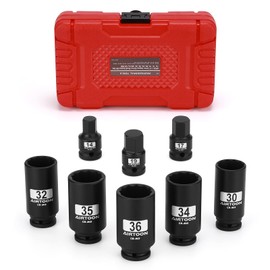 AIRTOON 1/2" Drive 12-Point Axle Nut Spindle Impact Socket Set, 8-Piece Deep Impact Socket Set, Cr-Mo, 14mm 17mm 19mm, 30mm 32mm 34mm 35mm 36mm Metric Socket, With Storage Case