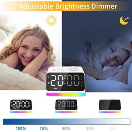Digital Alarm Clock for Bedroom, 8 Colors Night Light with 2 Charging Port, Sleep Sound Machines with Timer, Dual Alarm, 12/24H, Loud Alarm，FM Radio and Easy to Use for Seniors and Kids as Gift
