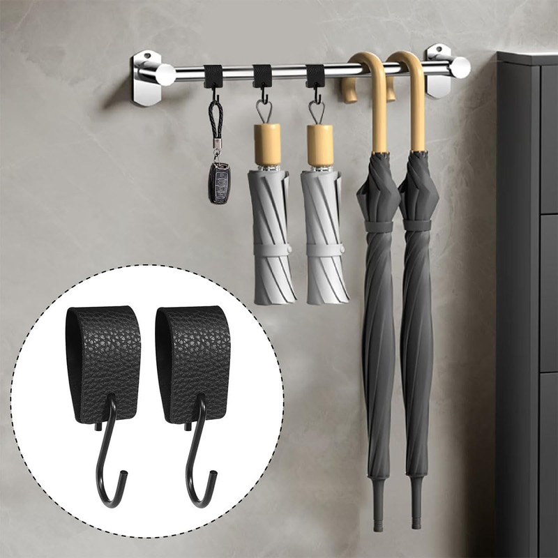 Leather S Hooks for Hanging,4 PCS Hooks with Leather Loop