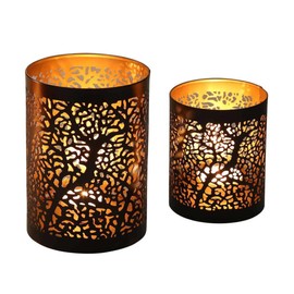 Casa Moro Oriental Ancona Tea Light Holder Set of 2 Round Inside Gold Outside Black Moroccan Tea Light Holder Like from 1001 Nights Table Decoration Christmas IRL80