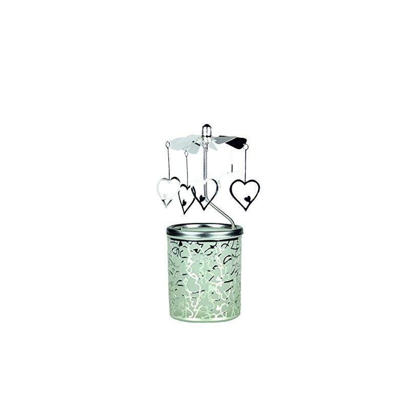 Kerzenfarm "Hearts Rotary Carousel for Tealights, Metal and Glass, Silver,