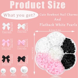 FULZTEY 300 Pcs Colorful Bows Flatback Resin Pearls 3D Bows Nail Charms Cute Kawaii Bow Nail Jewels Flatback Bows Pearls Charms for Acrylic Manicure DIY Crafts Accessories