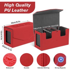 Zioffiel Mtg Commander Deck Box, 3-In-1 Tcg Deck Box for 440+ Sleeveless Cards, Game Card Storage Case with 2 Dividers & 2 Toploaders (Red)