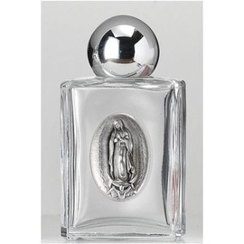 2" Amazing Glass Holy Water Bottle Container Vessel with Virgin Mary Medallion Virgen Maria Hebrews 11:1