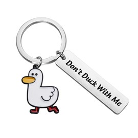 zhixuan Cartoon Duck Keychain Don’t Duck with Me Metal Duck Lovers Gift Key Chain Keyrings Gift Present for Boyfriend Husband Girlfriend Couple (silver)