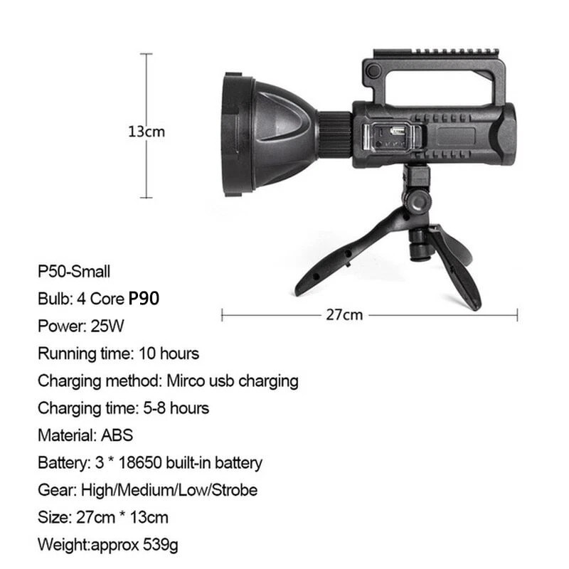 P90 Searchlight Powerful LED Flashlight Handheld Spotlight Waterproof Torch