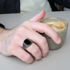 Men's Stainless Steel Ring with Black Agate Stone,Textured Band Design