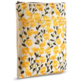 LParkin Embroidered Daisy Flower Book Sleeve with Zipper - Washable Fabric Book Cover Protector for Paperbacks & Hardcover, Gift for Book Lovers (Yellow, 11x8.5 Inch)
