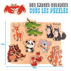 PikatoyZ Wooden Puzzle, Forest Animals, 8 Pieces, Ages 1-3, Montessori Toy for Gifts, Educational Game for Babies and Children, Portable Baby Puzzles