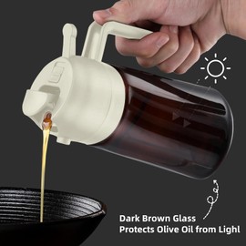 PLAPITATE 16oz Oil Sprayer for Cooking, Light-Blocking Oil Dispenser for Kitchen, Dark Amber Glass Olive Oil Dispenser Bottle with Stickers, 2 in 1 Oil Sprayer & Dispenser - Kitchen Gadgets (Ivory)