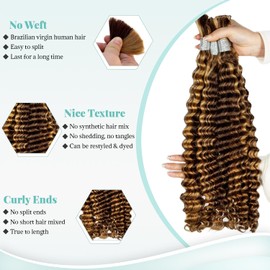 Human Braiding Hair 28 Inch 2 Bundles/Pack Water Wave Bulk Human Hair Highlight 4/27 Wet and Wavy Human Hair Bundles for Braiding Chocolate Brown to Honey Blonde Human Braiding Hair for Boho Braids