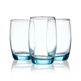 Burns Glass 13 Oz Italian-Style Drinking Glasses, Set of 6 Stemless Wine Glasses Clear Blue Drinks Glass Glassware, Girls Men Women Wedding Bridesmaid Birthday Gifts