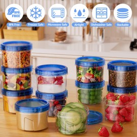 Winproper 12 Pack-16 OZ Freezer Storage Containers, Small Plastic Containers with Twist Top Lids, BPA Free Food Storage Containers, Reusable Soup Container Microwave/Dishwasher Safe