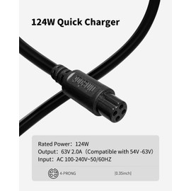 4 Prong Scooter Charger for Segway Ninebot S/S-MAX/S2/Mini PRO/Mini lite, Compatible with Ninebot Gokart,63V 4-pin Power Cord Adapter Original Replacement Accessories (124W 4-pin Quick Charger)