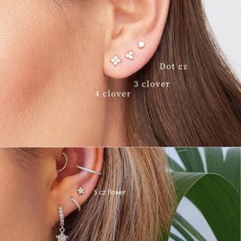 Sterling Silver Stud Earrings for Women Men Girls, 4 Pairs Small Cubic Zirconia Stud Earrings Set | Hypoallergenic Tiny Sleeper Cartilage Tragus Earring Multiple Pirercings for Teens Kids, 4mm*4