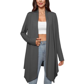 Ylhystrical Cardigan for Women Deep Grey XX-Large Draped Open Front Long Sleeve Lightweight Casual Soft Drape Spring Summer Fall Winter Kimonos Cardigans