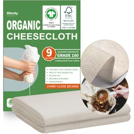 Organic Cheese Cloths, GOTS Certified, Grade 100, 36x36Inch, Reusable Cheese Cloth with Closed Edges Fabric Fine Mesh Cloth, Unbleached Cotton Muslin Cheesecloth for Straining,Cooking,Crafts - 9 Sq.Ft
