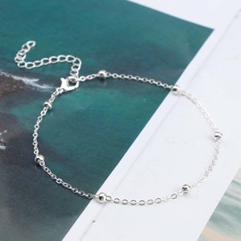 Andelaisi Boho Satellite Ankle Bracelet Silver Bead Ball Anklet Bracelet Vintage Bead Chain Anklet Minimalist Beaded Anklet Foot Chain Jewelry for Women