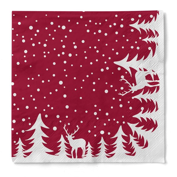 Sovie HORECA Napkin | Made of Tissue 3-Ply, 33 x 33 cm | Christmas Xmas Decoration Festival | Pack of 100 | Marvin (Bordeaux)