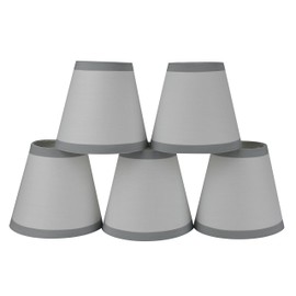 Urbanest Set of 5 Off White Cotton Chandelier Lamp Shade with Gray Trim, 3-inch by 5-inch by 4 1/2-inch, Clip-on, Hardback