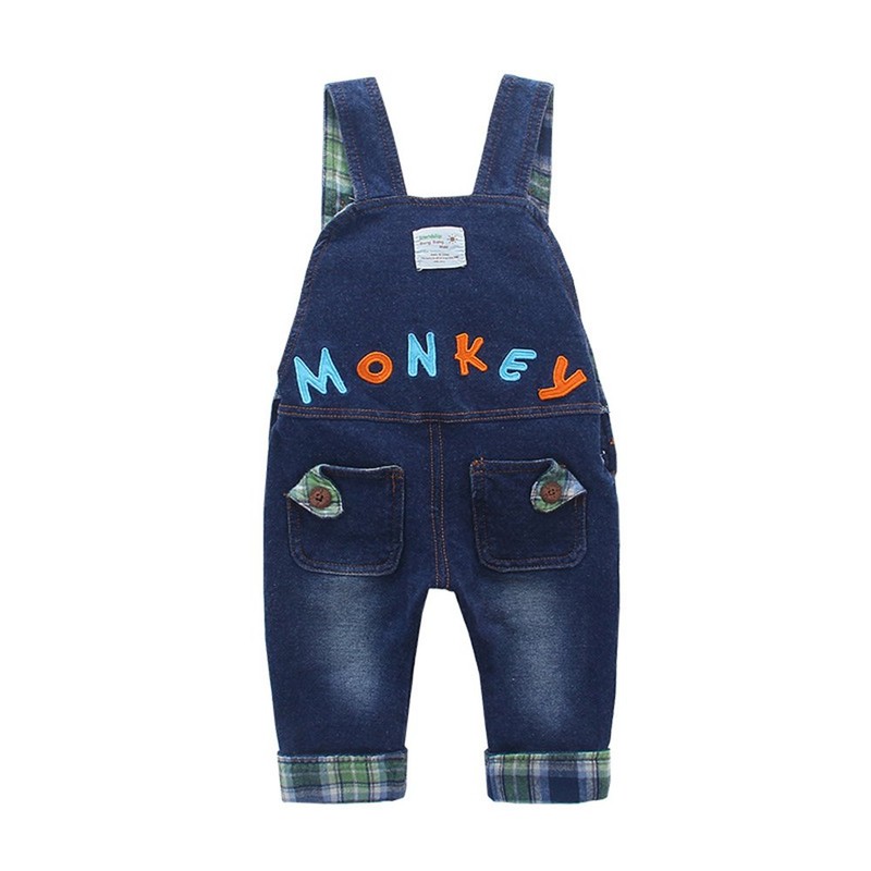 KIDSCOOL SPACE Baby Boy Girl Jean Overalls,Toddler Denim 3D Monkey
