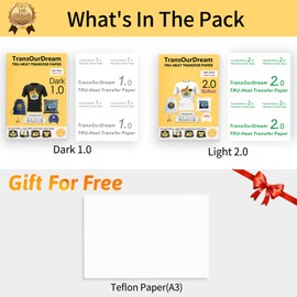 TransOurDream Mix Tru-Heat Transfer Paper Inkjet Dark 1.0 5 Sheets + Light 2.0 5 Sheets Iron on Vinyl Dark/Light Fabric Printable HTV (D1.0-5+L2.0-5)
