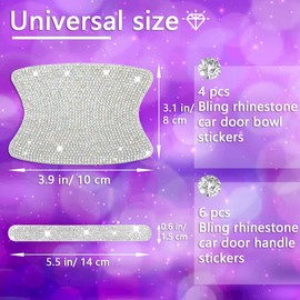 10 pcs Bling Diamond Car Door Handle Stickers, Bling Car Accessories for Women, Universal Rhinestone Crystal Glitter Door Handle Protector Stickers and Decals, Scratch Safety Reflective (Silver)