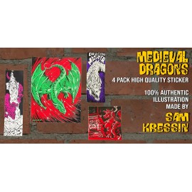 Medieval Dragons 4-Pack Screen Printed Stickers Sam Kressin Art