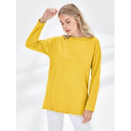 Fisoew Women's Long Sleeve Oversized T Shirts Loose Casual Crewneck Tunic Tops Soft Blouse