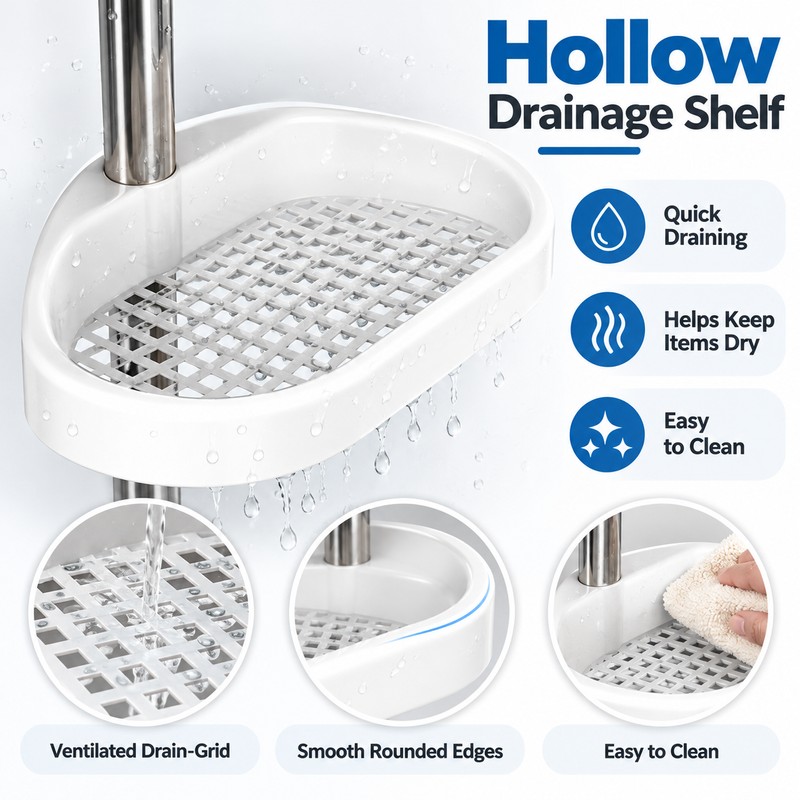 4-Tier Corner Shower Organizer for Bathroom Storage – Adjustable Tension