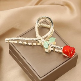 Rote elegante Rose Metall Haarklammern Große Hai Clips Rutschfeste Haarspangen für starken Halt, Mode-Accessoires für lange dicke dünne lockige Haarpflege Haar Frauen und Mädchen