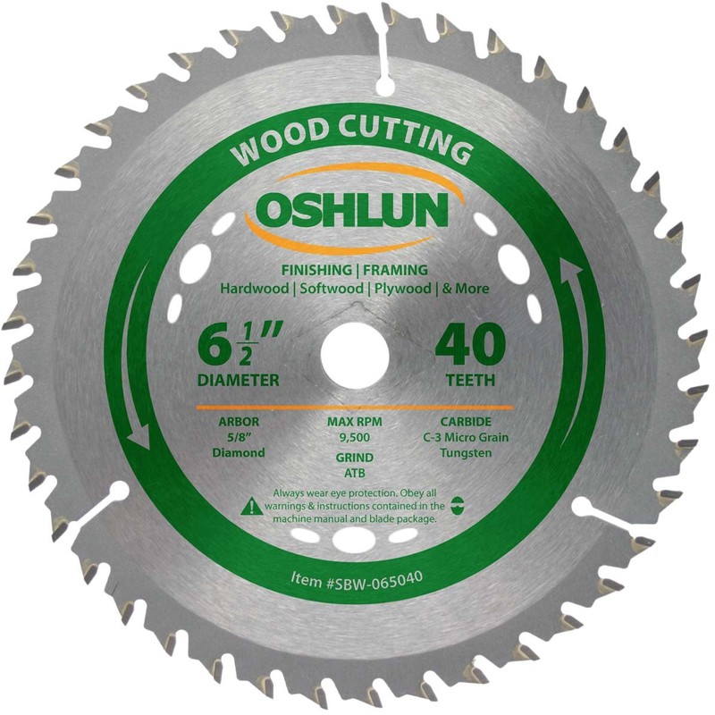 Oshlun SBW-065040 6-1/2-Inch 40 Tooth ATB Finishing and Framing Saw